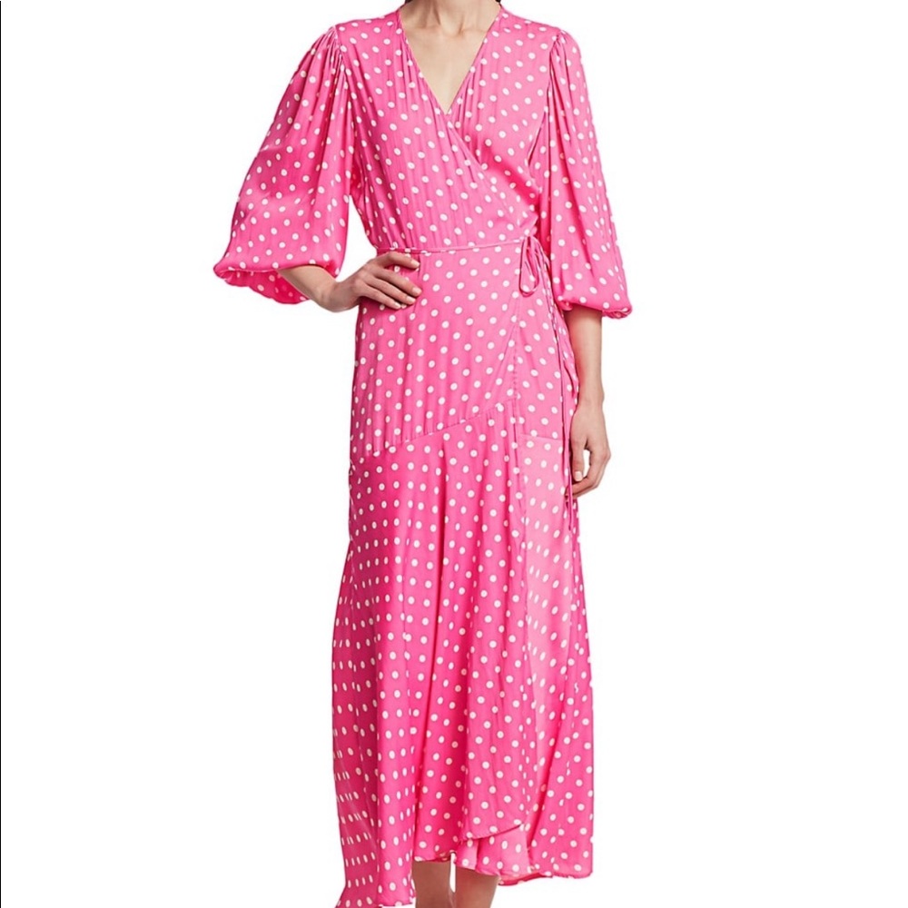 Pink Essentiel Antwerp Vundamental Polka Dot Maxi Wrap Dress